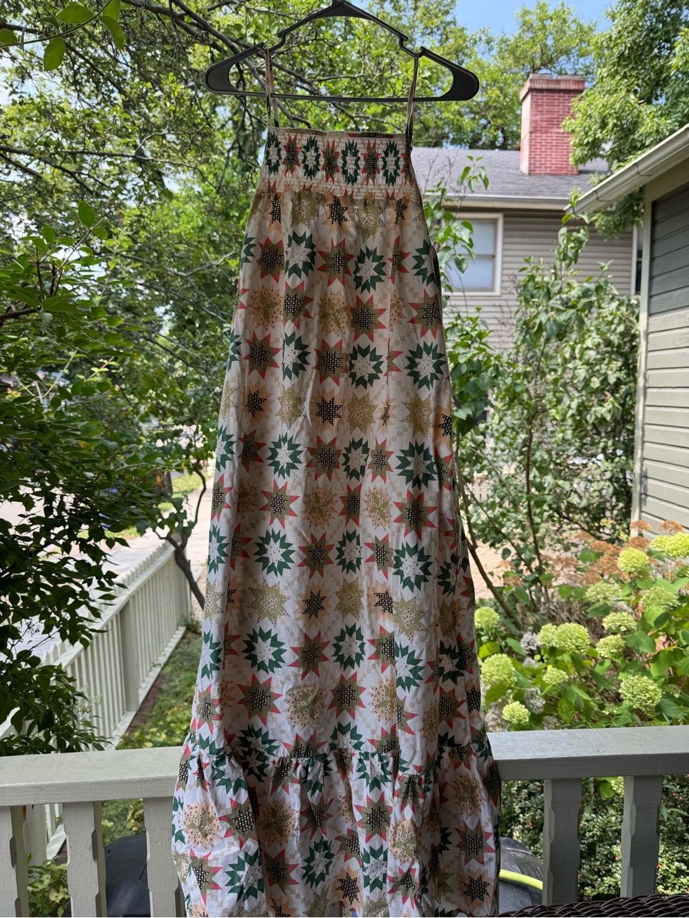Universal Thread Cream Maxi Dress with Green, Red and Gold Star Motif